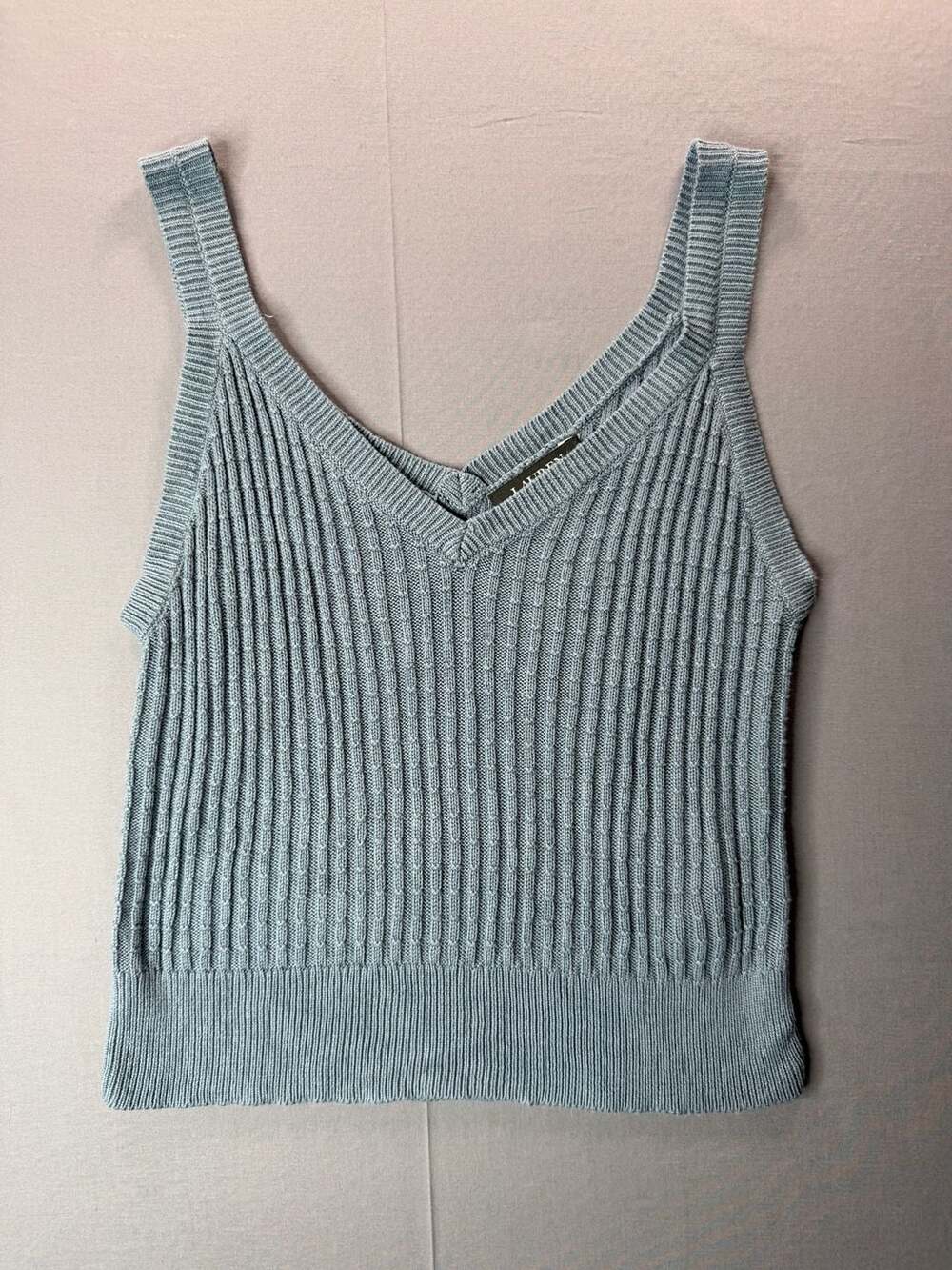 Lauren Ralph Lauren Blue Ribbed Knit V-Neck Tank Top Women’s